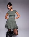 [Kaiia] Kaiia exclusive ponte puff ball cap sleeve mini dress in khaki-Green 4 KHAKI