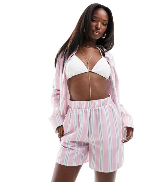 Kaiia exclusive poplin shorts in pink stripe (part of a set) - view 1