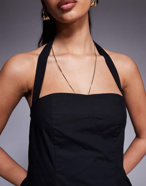 Kaiia exclusive poplin square halter neck maxi dress in black