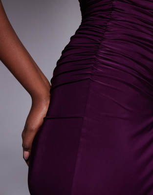 Kaiia Exclusive Premium Slinky Soft Touch Sheer Mesh Hem Bandeau Maxi Dress In Purple