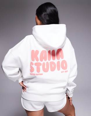 Kaiia Exclusive Puff Printed Back Graphic Logo Oversized Hoodie In White