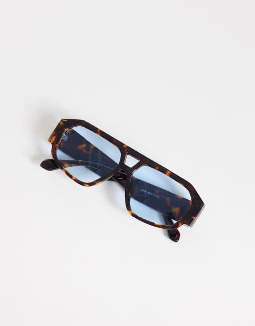 Kaiia – Exclusive – Rechteckige Pilotensonnenbrille in Schildpatt-Optik mit blauen Gläsern, 2 von 3