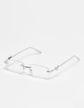 [Kaiia] Kaiia exclusive rectangular rimless blue light lens butterfly detail glasses in silver One Size SILVER