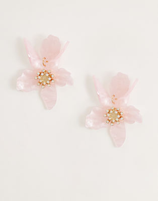 Kaiia exclusive resin diamante detail drop flower earrings in pink pink 2690₽