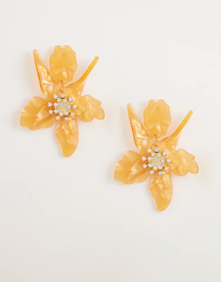 Kaiia exclusive resin rhinestone detailing drop flower earrings in orange orange 2690₽