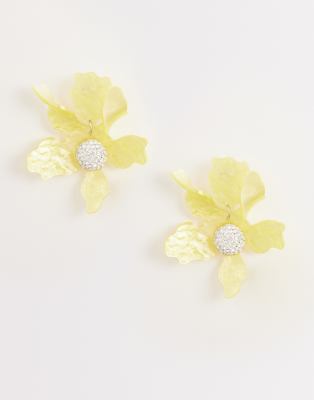 Kaiia exclusive resin rhinestone detailing drop flower earrings in yellow