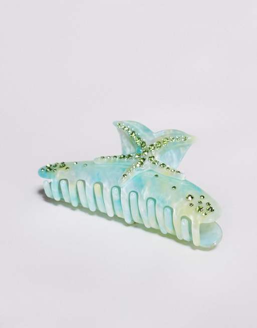 Kaiia exclusive rhinestone starfish hair claw clip in blue and green  , 2 of 3