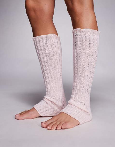 Kaiia exclusive rib knit leg warmers in baby pink - view 1