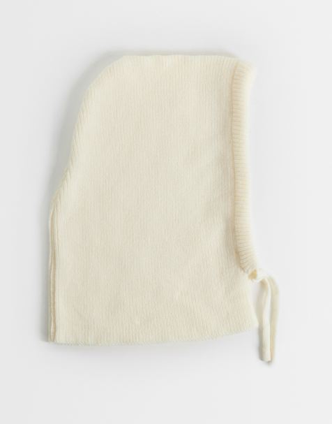 Kaiia exclusive ribbed knit balaclava in cream - view 1