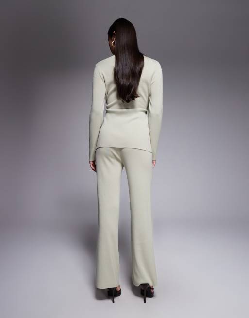 Kaiia exclusive ribbed knit wide leg trousers co-ord in sage, 2 of 5