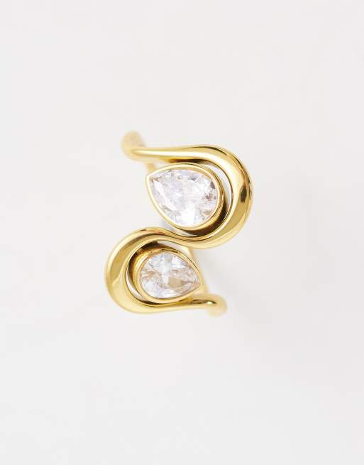 Kaiia - Exclusive - Ring van roestvrij staal met abstract wervelend design en siersteentjes in goud, 2 van 3