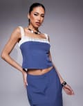 [Kaiia] Kaiia exclusive ruched contrast satin strap detail cami top in blue (part of a set)-Grey 6 CHARCOAL