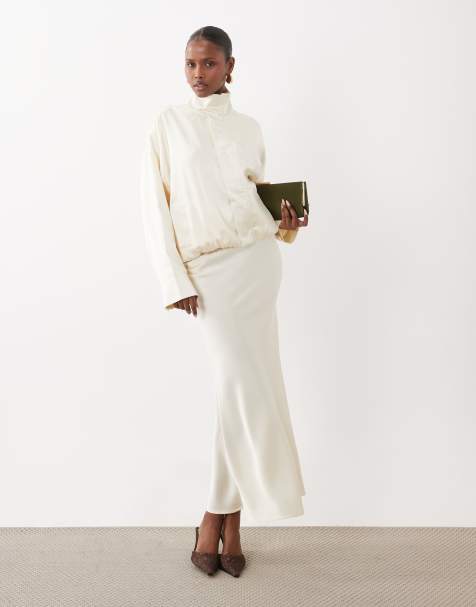 Kaiia exclusive satin bias cut maxi skirt co-ord in cream - view 1