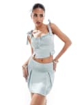 [Kaiia] Kaiia exclusive satin bow tie sleeve cami top in blue (part of a set) 14 BLUE