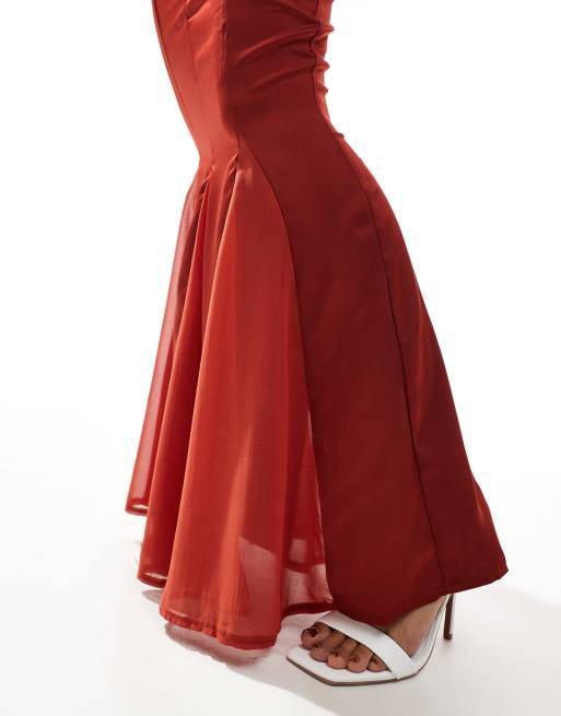 Kaiia exclusive satin fishtail maxi skirt in rust ASOS