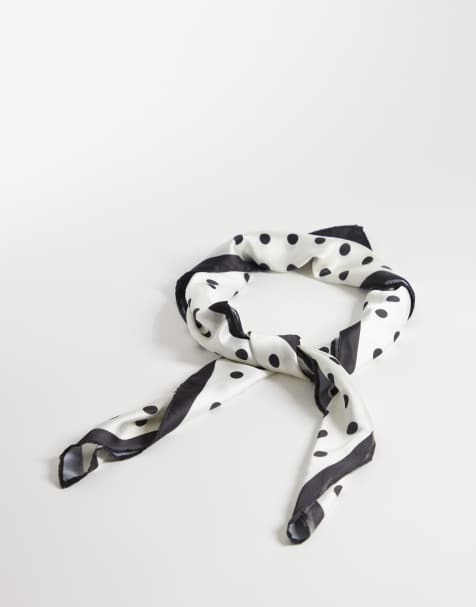 Kaiia exclusive satin scarf in cream and black polka dot