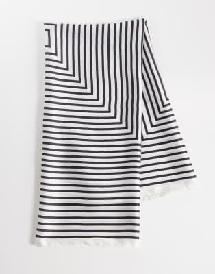 Kaiia exclusive satin scarf in cream and black stripes