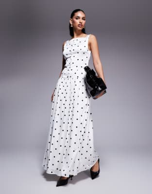 Kaiia Exclusive Satin Sleeveless Button Up Drop Waist Maxi Dress In Multi