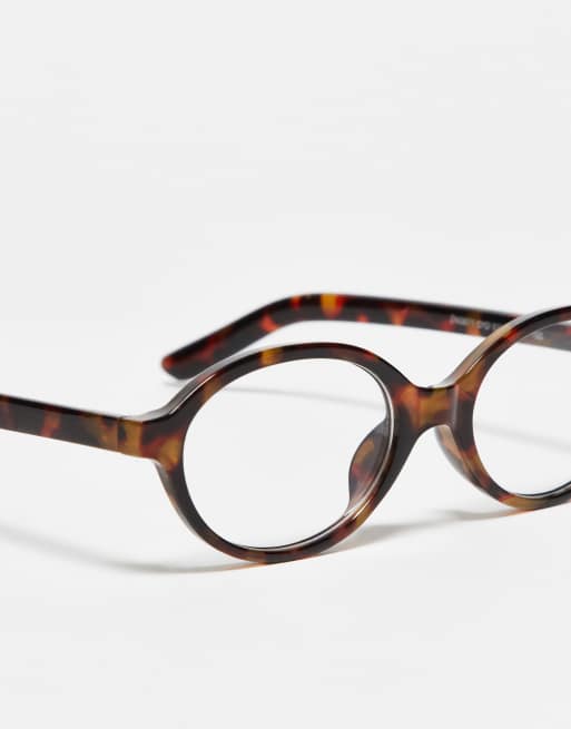 Kaiia – Exclusive – Schmale, ovale Brille in Schildpattoptik mit transparenten Gläsern, 2 von 3