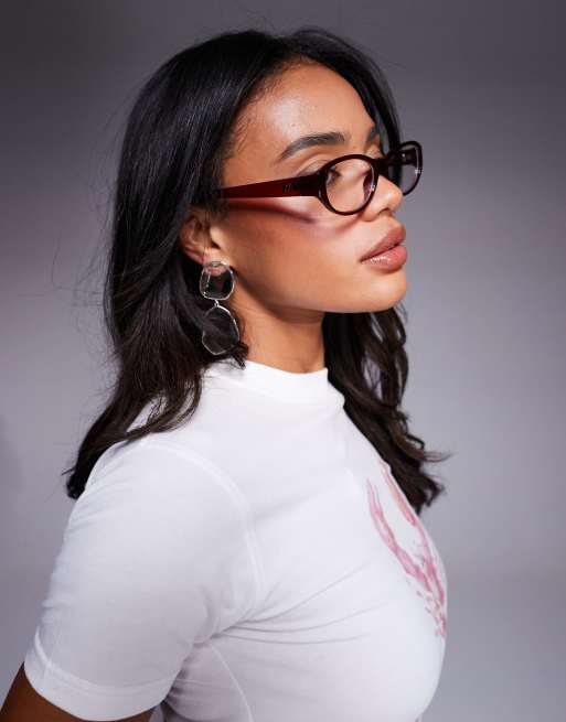 Kaiia – Exclusive – Schmale, runde Brille in Burgunderrot mit Blaulichtfilter , 3 von 3