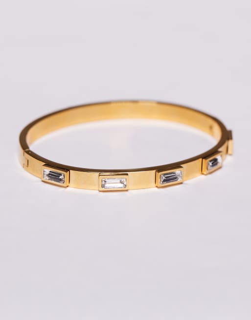 Kaiia – Exclusive – Schmales goldfarbenes Armband aus Edelstahl mit Strasssteinen, 2 von 3