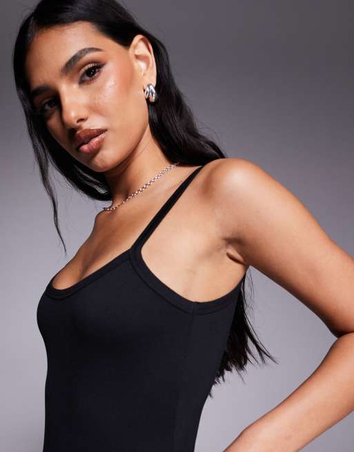 Kaiia exclusive scoop neck strappy cami bodysuit in black - part of a set, 3 of 4