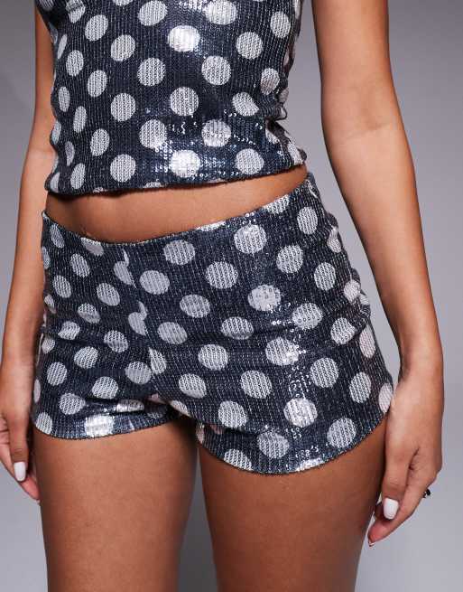 Kaiia exclusive sequin hot pants co-ord in mono polka dot, 2 of 5
