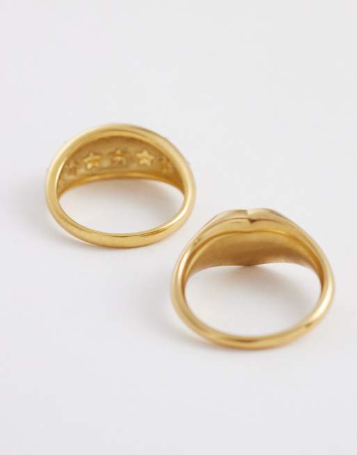 Kaiia - Exclusive - Set van 2 chunky ringen van roestvrij staal met hartvorm in goud, 2 van 3