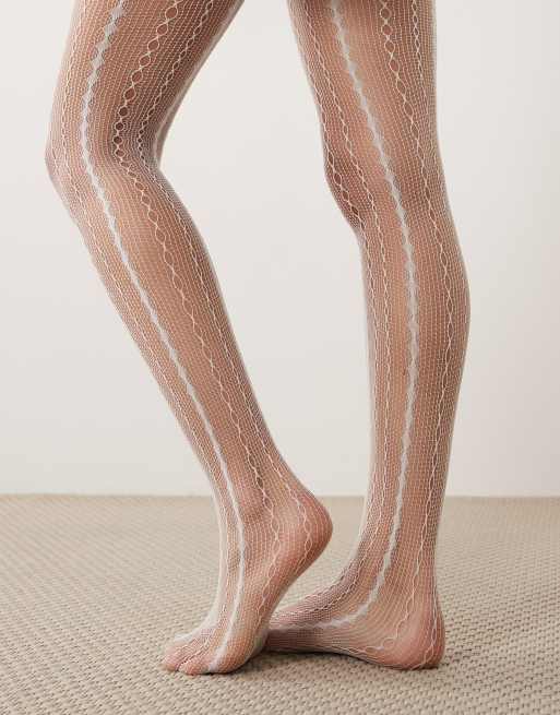 Kaiia exclusive sheer lace tights in cream, 3 of 3
