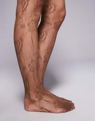 Kaiia Exclusive Sheer Lace Tights In Brown