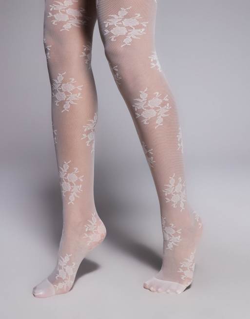 Kaiia exclusive sheer lace tights in white, 3 of 3