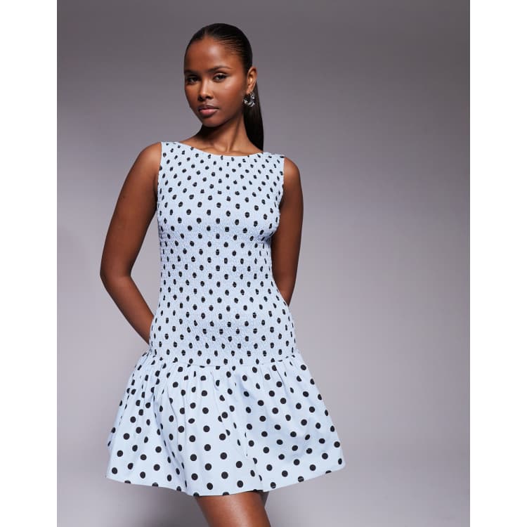 Kaiia exclusive shirred bodice dropped waist pleated hem mini