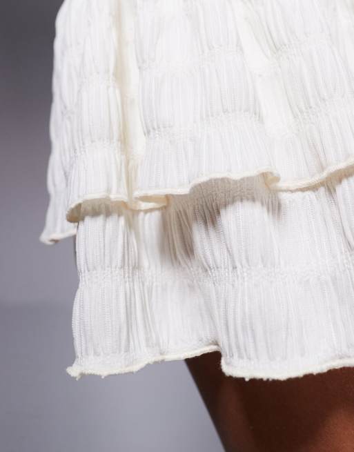 Kaiia Exclusive shirred waist textured ruffle hem rara mini skirt in cream - part of a set, 3 of 5