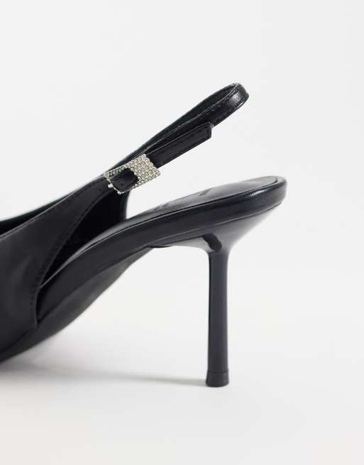 Kaiia exclusive silver point sling back kitten heels in black, 4 of 4