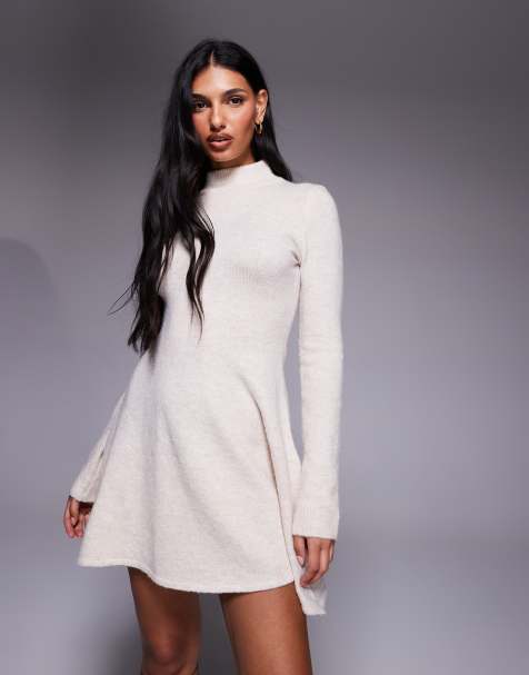 Kaiia – Exclusive – Skater-Minikleid aus Strick in Cremeweiß mit hohem Kragen - view 1