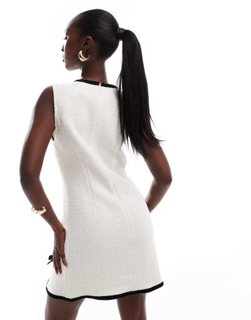 Kaiia exclusive sleeveless boucle bow detail mini dress co-ord in white  , 3 of 4