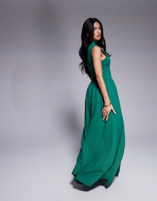 KAIIA EXCLUSIVE SLEEVELESS HIGH NECK GATHERED SKIRT MAXI DRESS 