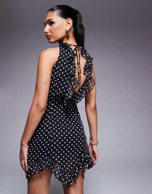 Kaiia Exclusive Sleeveless Open Tie Back Ruffle Hem Mini Dress In Multi