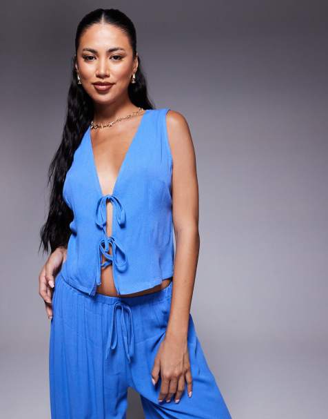 Kaiia exclusive sleeveless waistcoat top co-ord in cobalt blue  