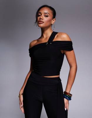 Kaiia Exclusive Slinky Asymmetric One-shoulder Gold Hardware Detail Top