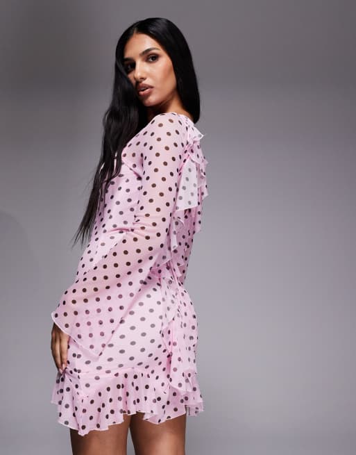strapless open back dress THE JENNA POLKA DOT DRESS IN BROWN – Pink Desert main image 0