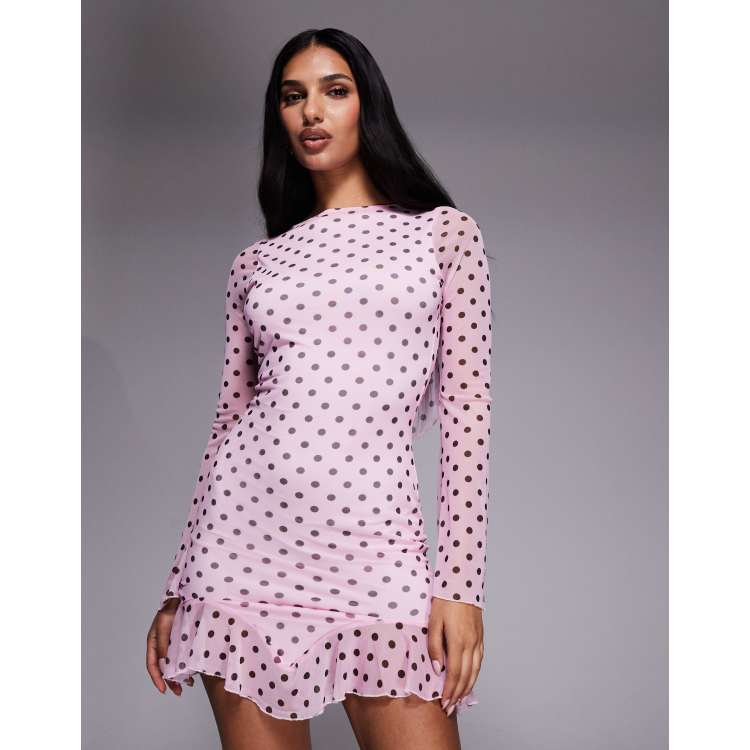 chinese dress ladies Zapaka Women Pink 1950s Dress Polka Dots Short Sleeves Vintage Dress, Pink / L main image 1