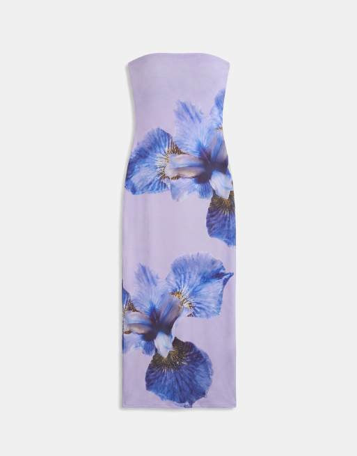 Kaiia exclusive slinky mesh bandeau maxi dress in lilac floral, 5 of 7