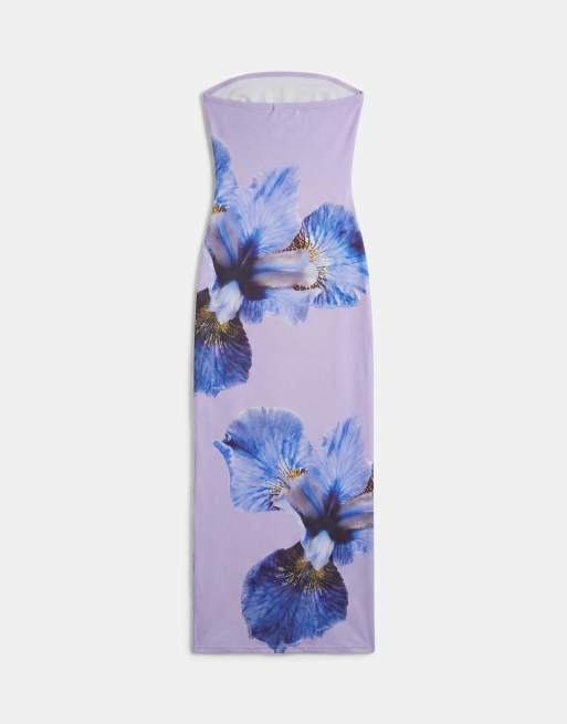 Kaiia exclusive slinky mesh bandeau maxi dress in lilac floral, 6 of 7