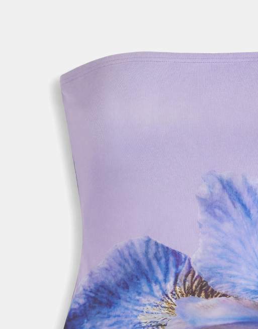 Kaiia exclusive slinky mesh bandeau maxi dress in lilac floral, 7 of 7