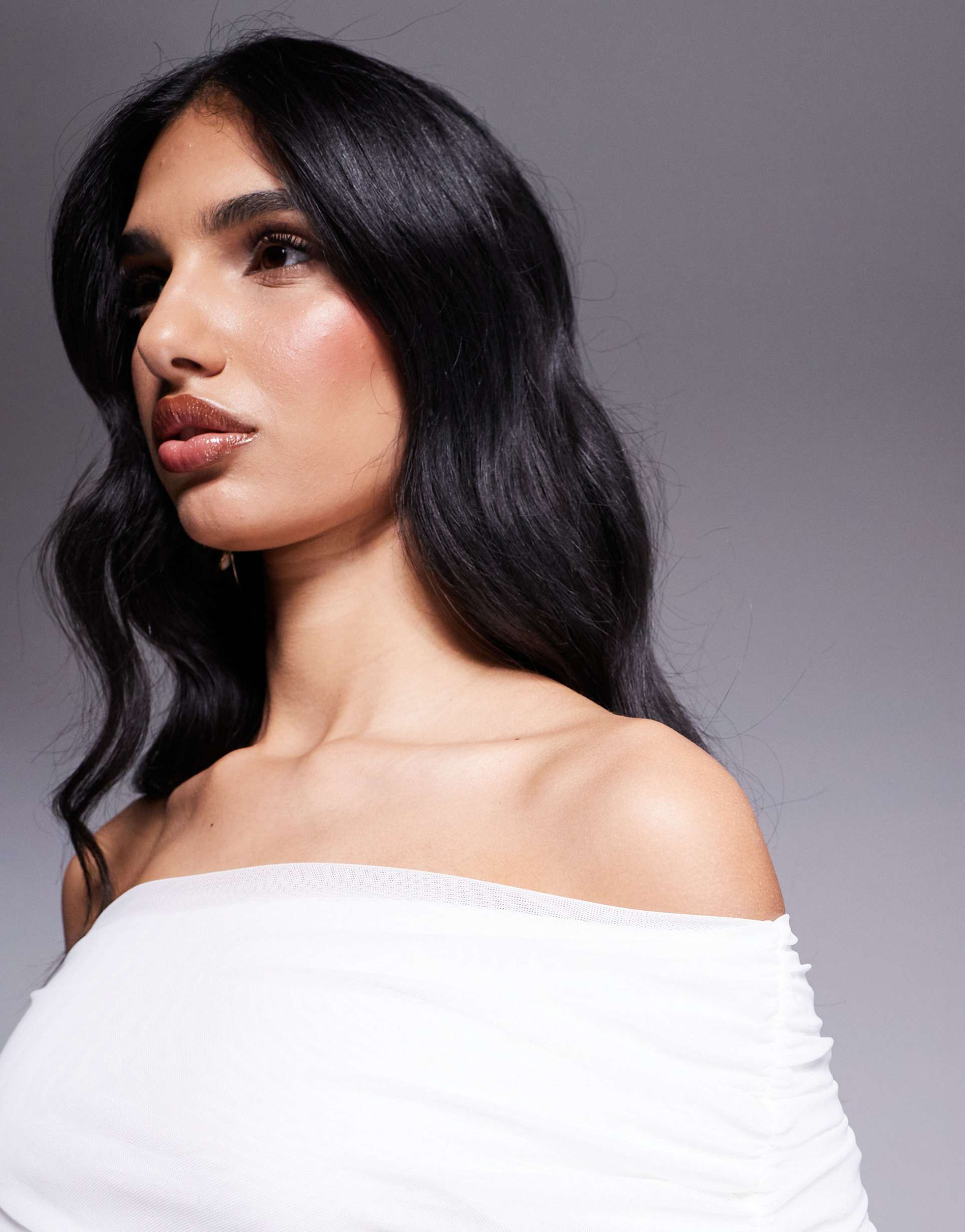 kaiia exclusive slinky off the shoulder foldover waist drape detail mini dress in white