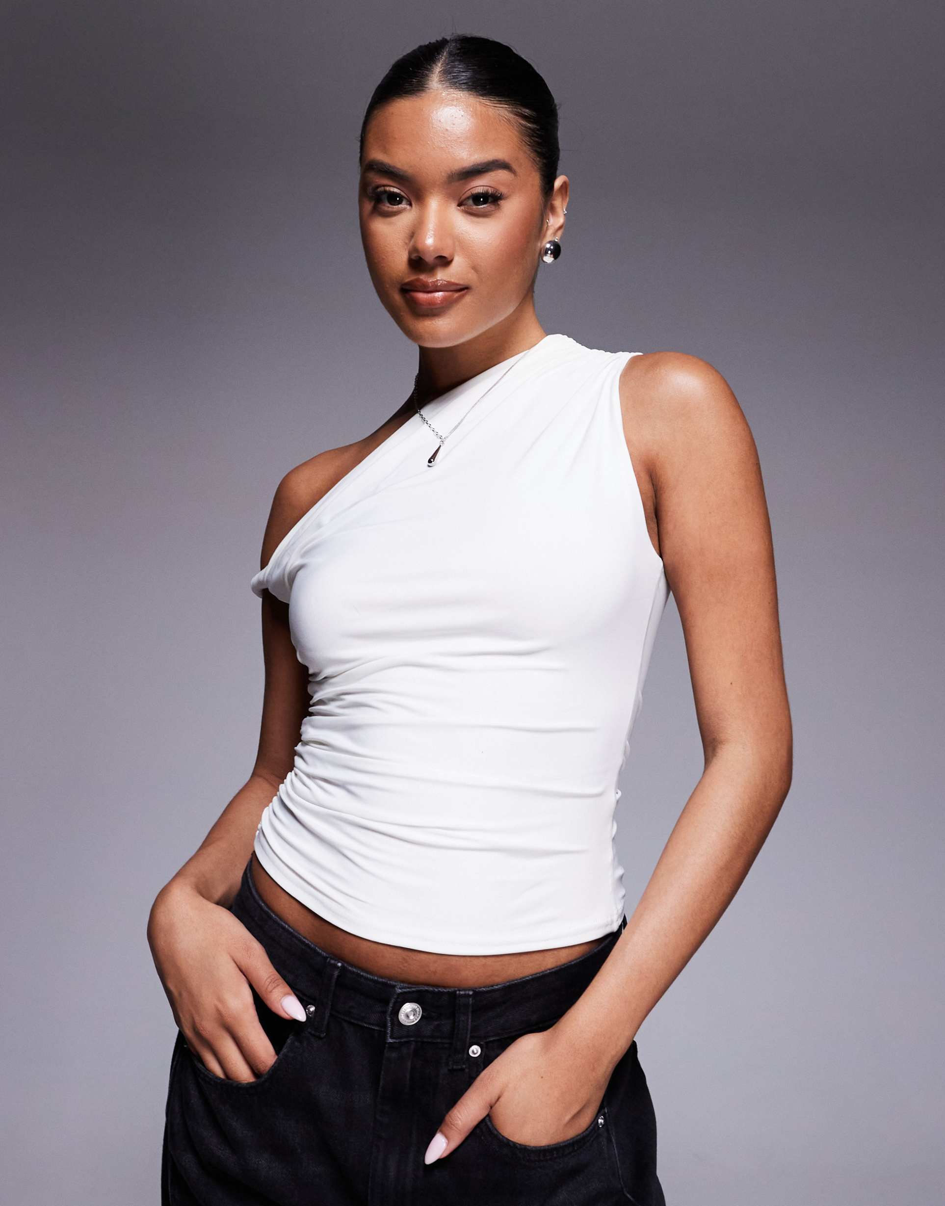 kaiia exclusive slinky off the shoulder top in white