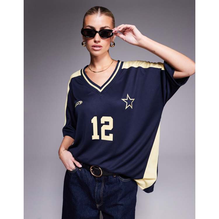 Kaiia exclusive sport oversized v neck football jersey co-ord in