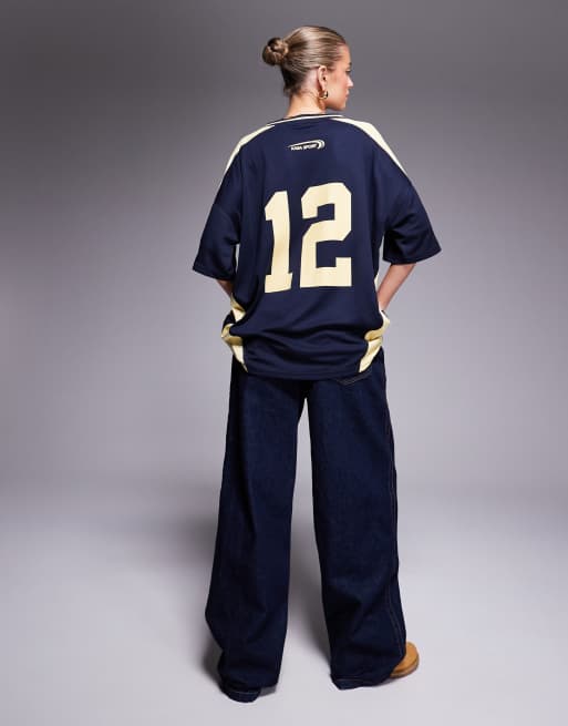 Kaiia exclusive sport oversized v neck football jersey co-ord in