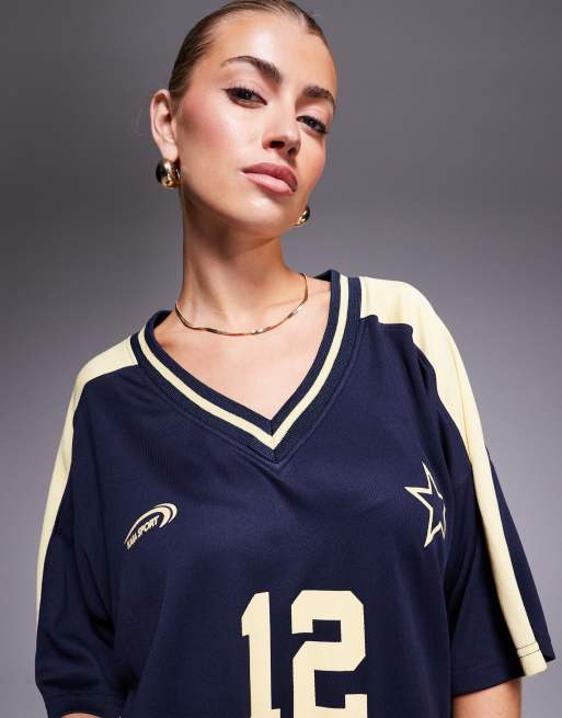 Kaiia exclusive sport oversized v neck football jersey co-ord in